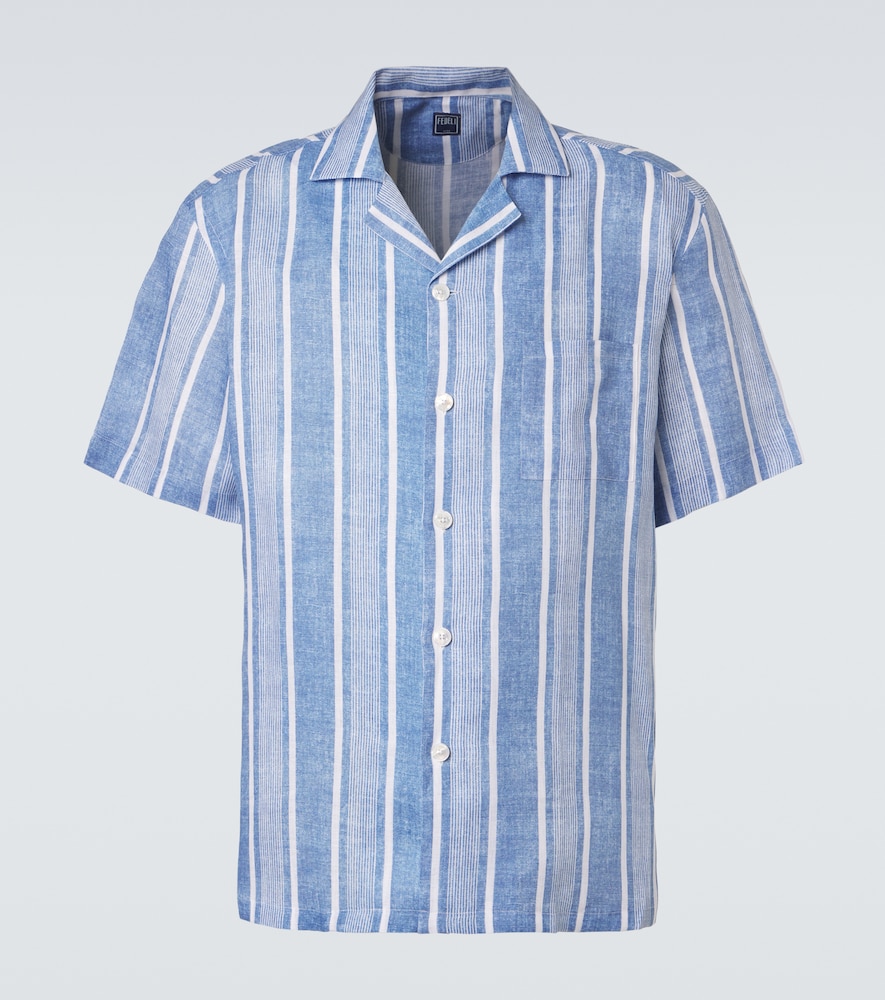 Fedeli Striped linen bowling shirt