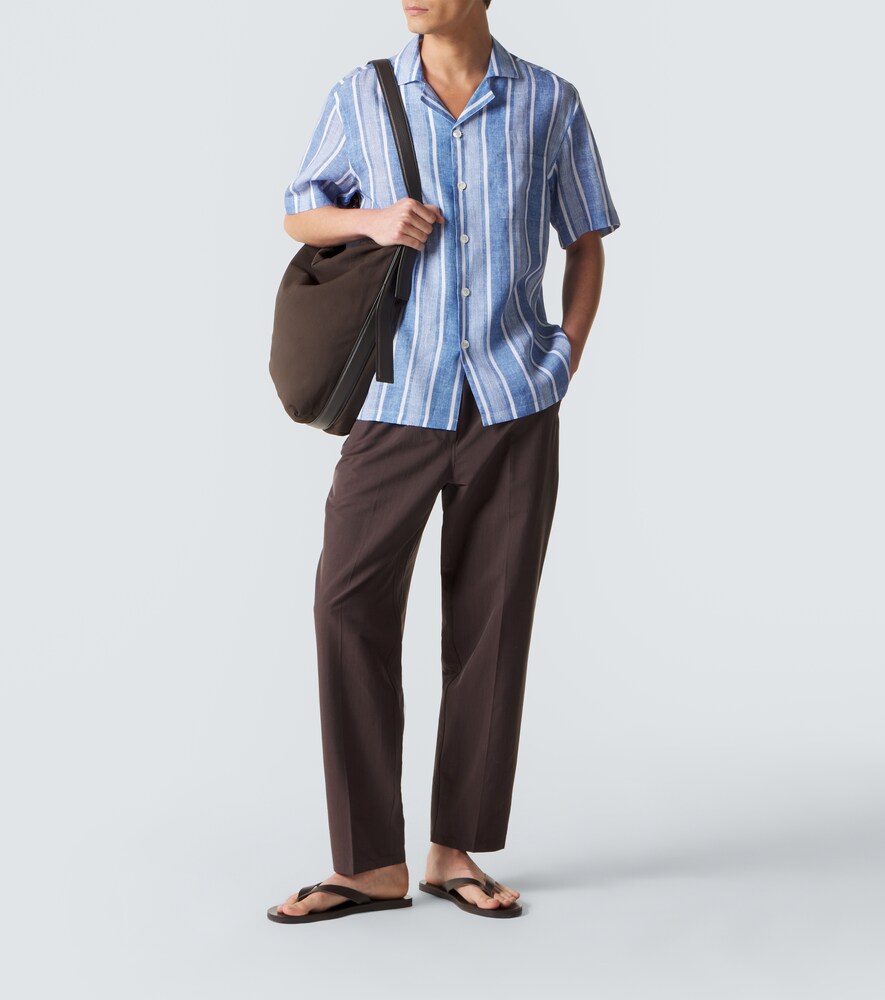  Fedeli Fedeli Striped Linen Bowling Shirt 