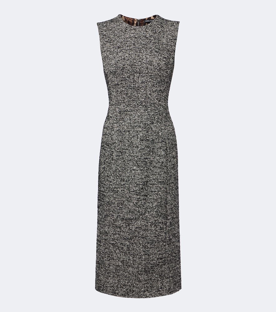 Abito midi in tweed di misto lana e seta
