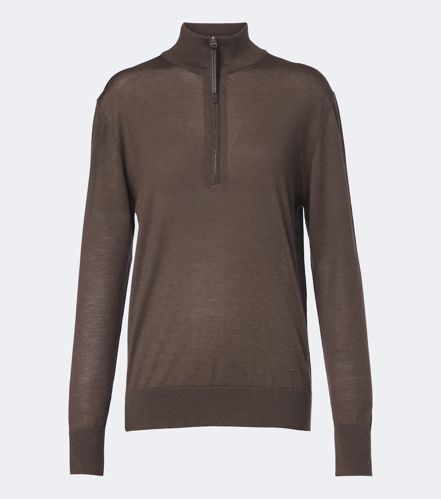 Tod's Cashmere And Silk Half-zip Sweater In Brown