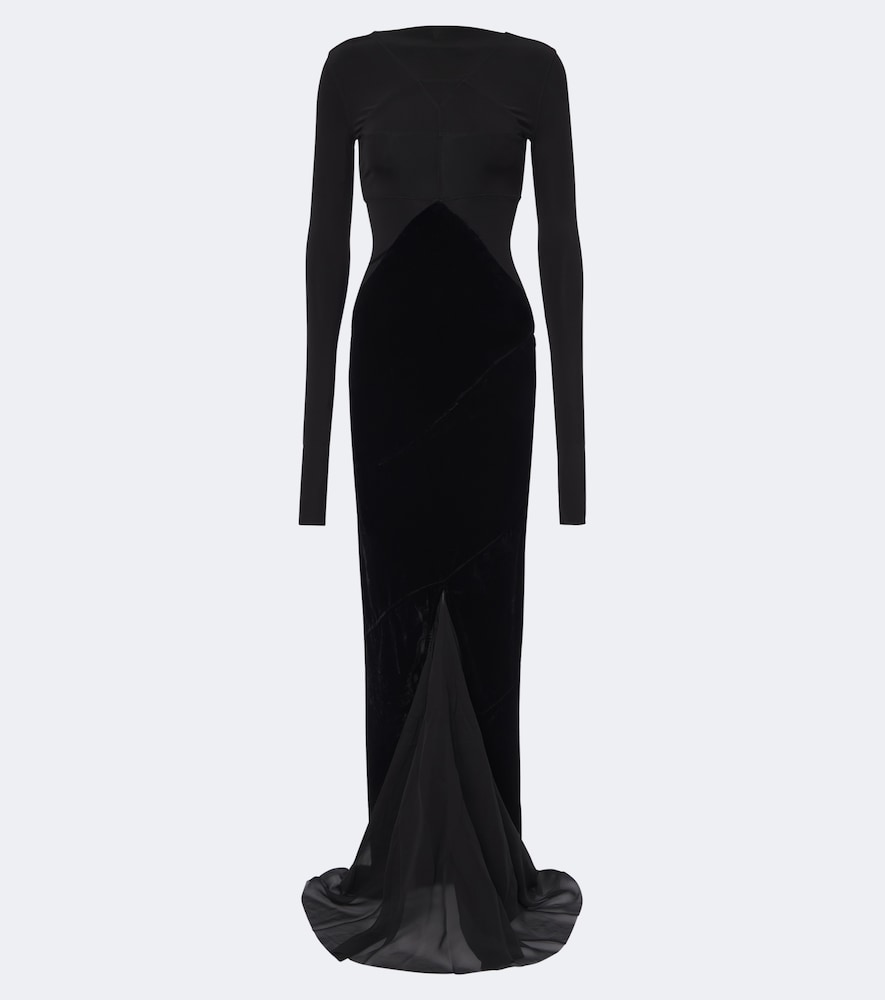 Rick Owens Combo Tulle-trimmed Gown In Black