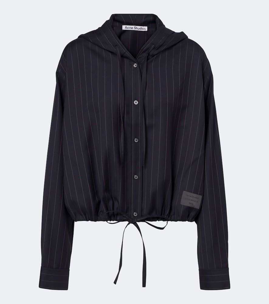 Acne Studios Pinstripe Hooded Wool Jacket In Blue