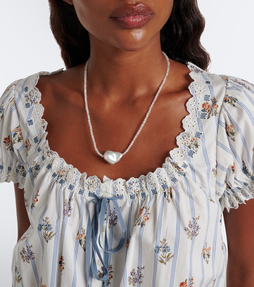 Dôen Nera Embroidered Printed Cotton Top