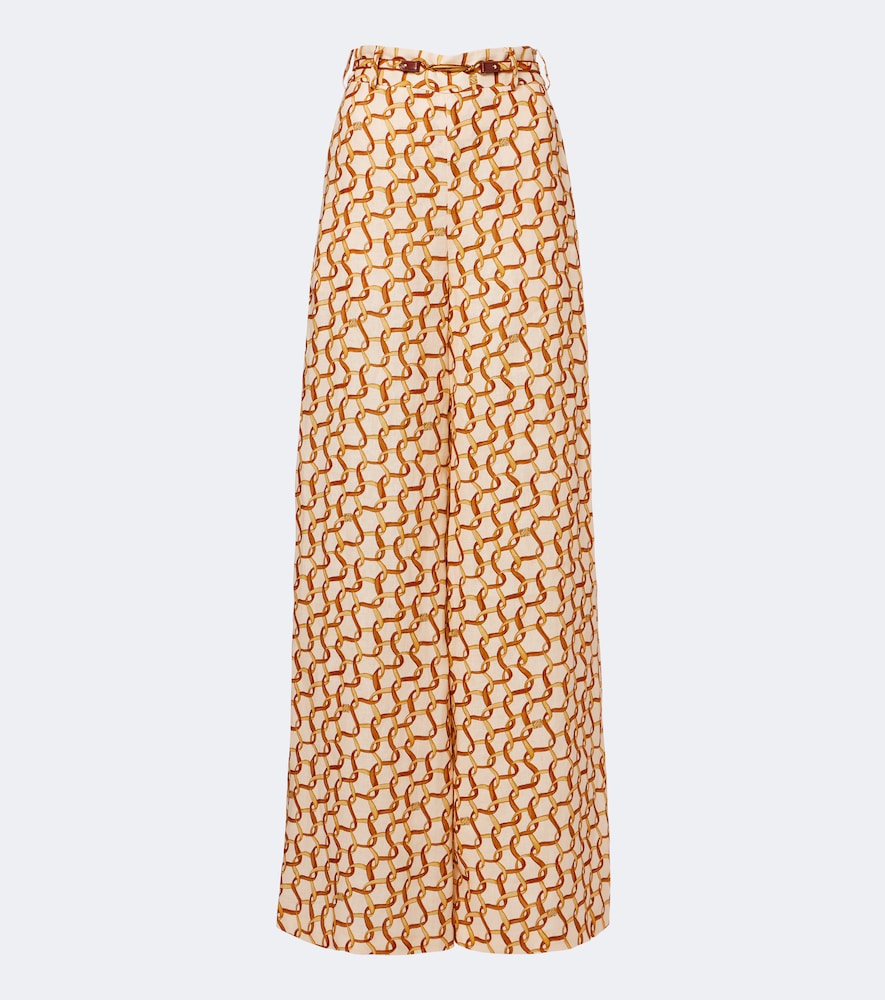 Zimmermann Belted Printed Linen Wide-leg Pants In Multicoloured