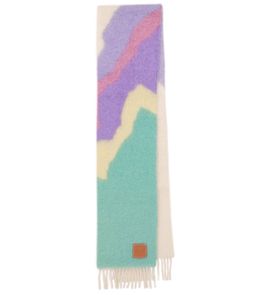 Click to view more detailed imagery on our partner's website Loewe Womens White/multicolor Striped Branded Mohair And Wool Blend Scarf 1 Size In White/ Multicolor