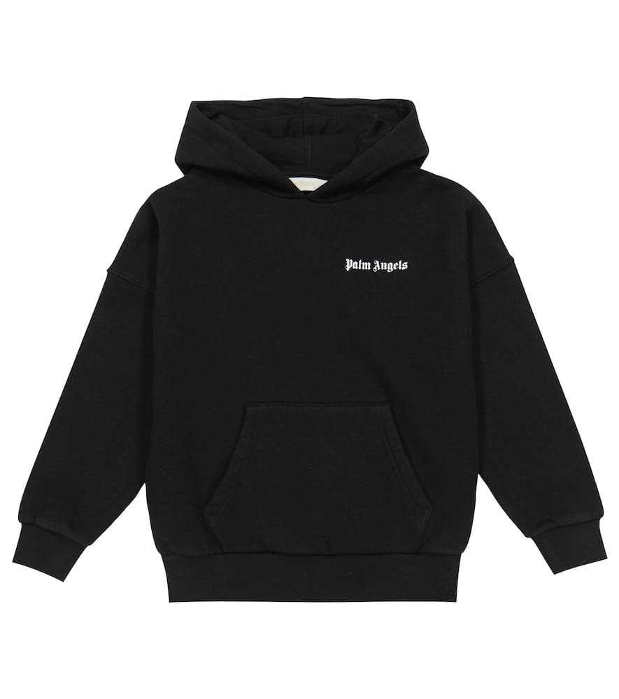 Palm Angels Logo Print Cotton Sweatshirt Hoodie In Black White