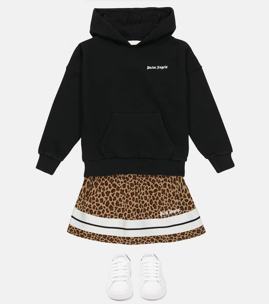 Palm Angels Logo Print Cotton Sweatshirt Hoodie In Black White
