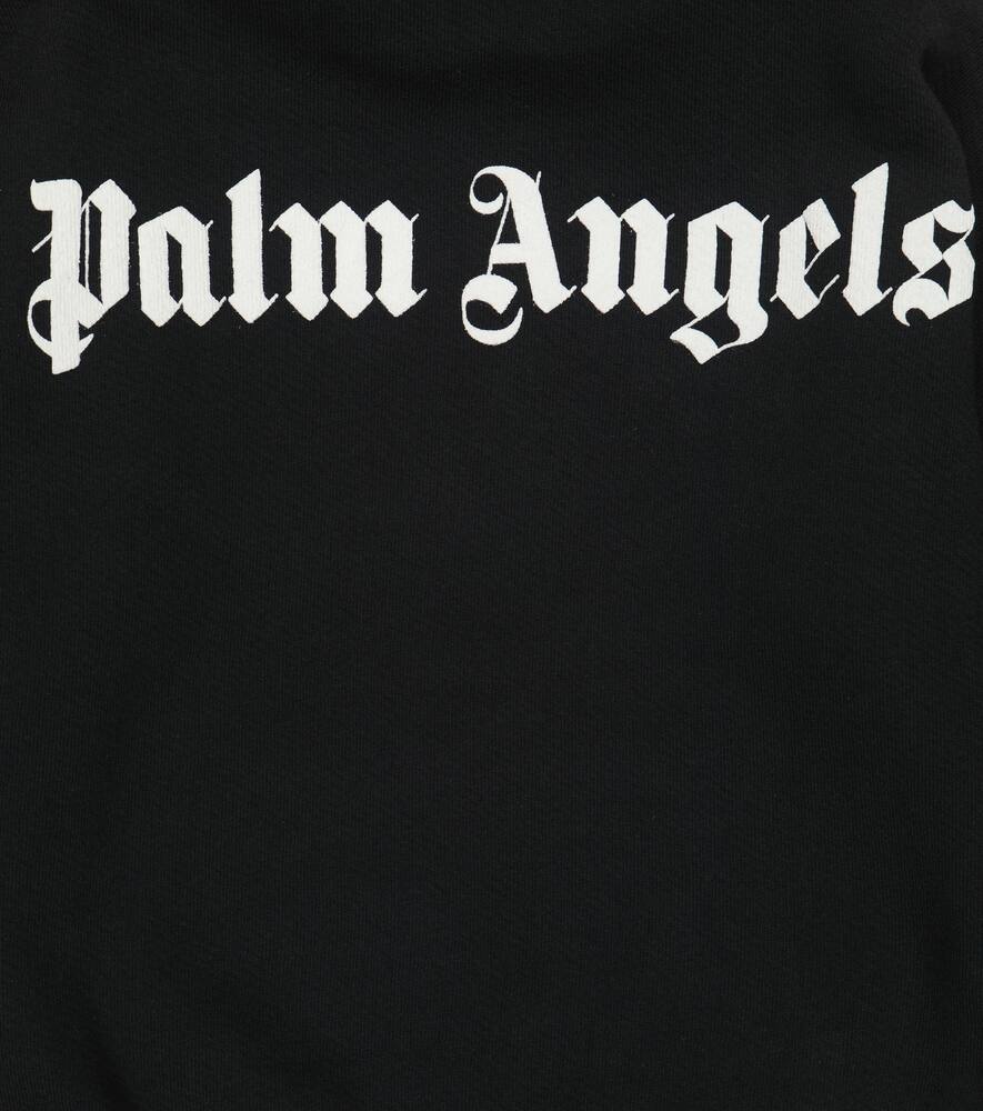 Palm Angels Logo Print Cotton Sweatshirt Hoodie In Black White