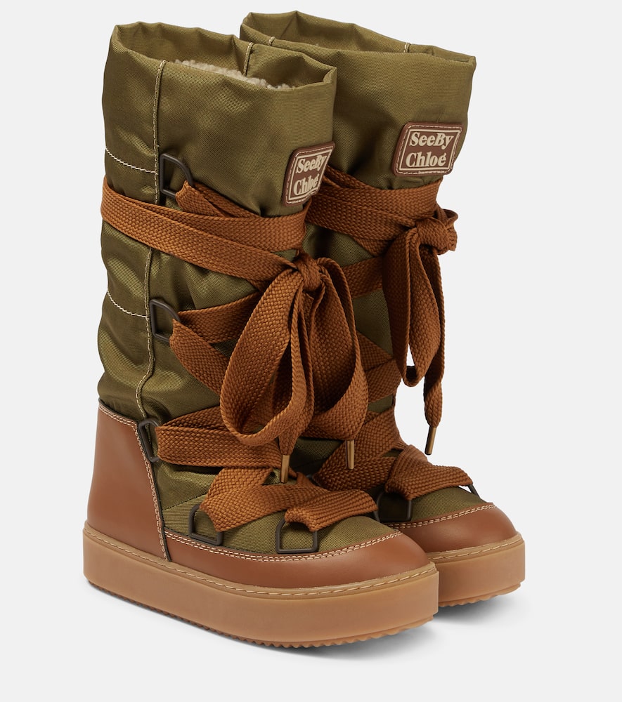 See By Chloé Naina Lace-up Platform Boots In Green