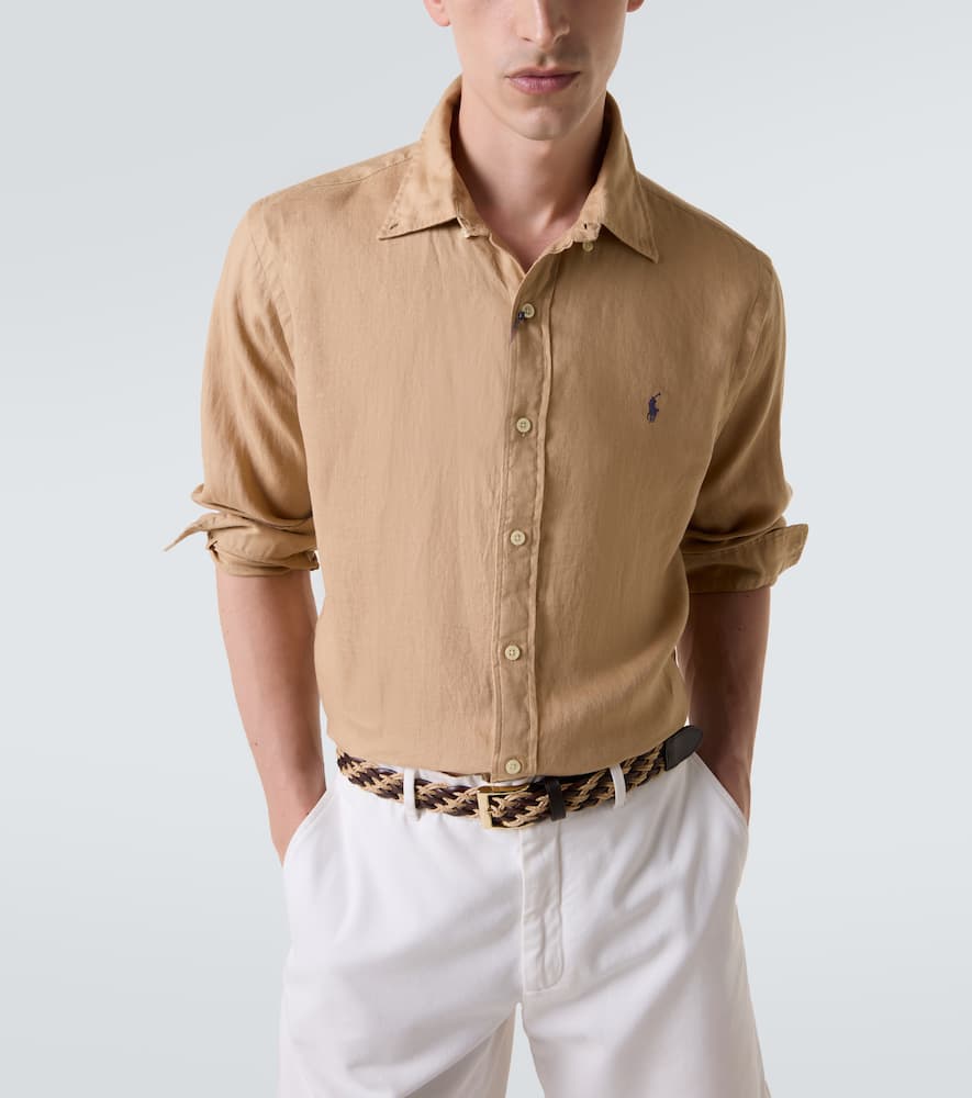 Shop Polo Ralph Lauren Linen Oxford Shirt In Vintage Khaki