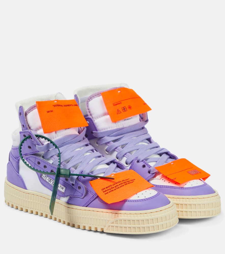 Off-white Off-court Leather High-top Sneakers In White Purple