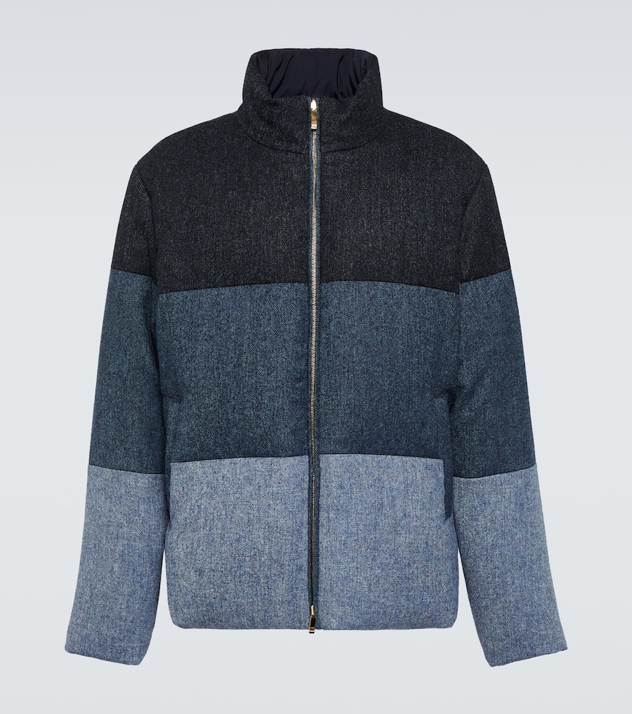 Thom Browne 4 Bar Reversible Neck Zip Up Jacket In Blue