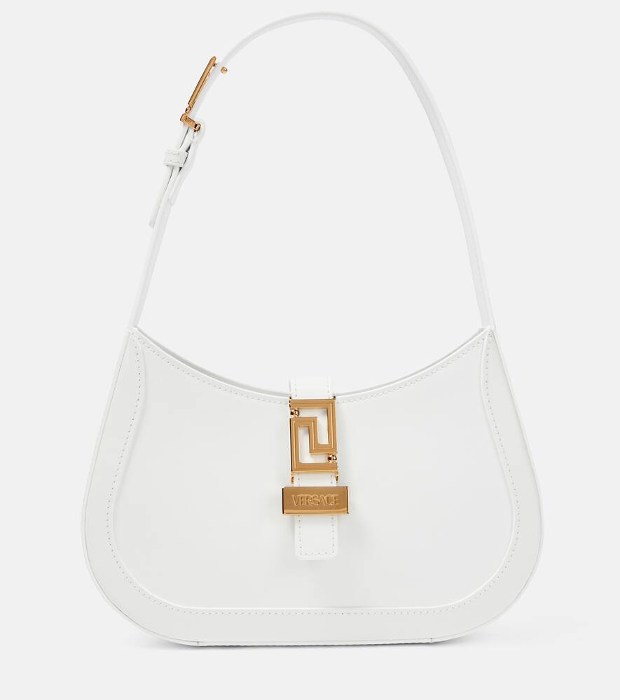 Shop Versace Greca Goddess Small Leather Shoulder Bag In Optical White Gold