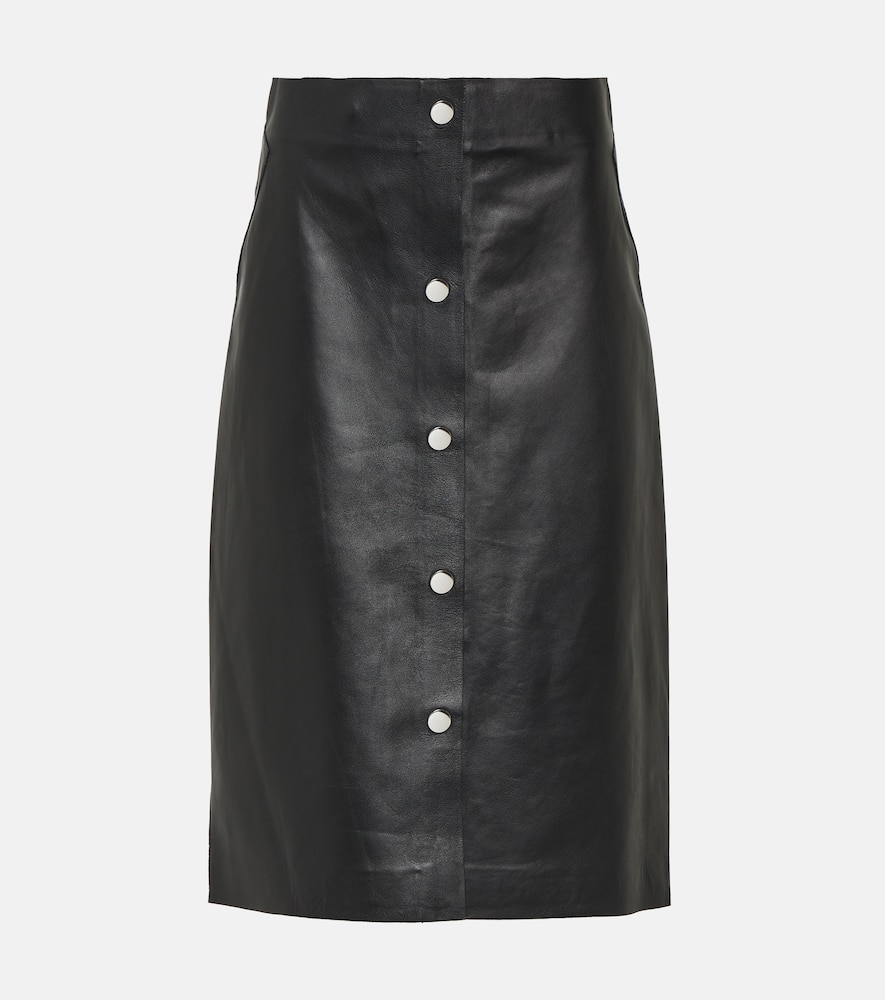 High-rise leather midi skirt