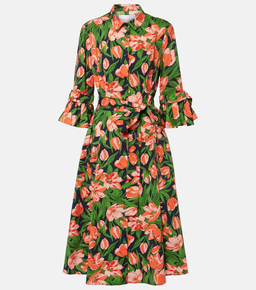 Carolina Herrera Floral-print Stretch-cotton Poplin Mini Shirt Dress In Blue
