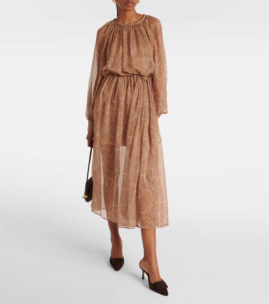 Max Mara Sheer Silk Georgette Midi Dress In Yellow