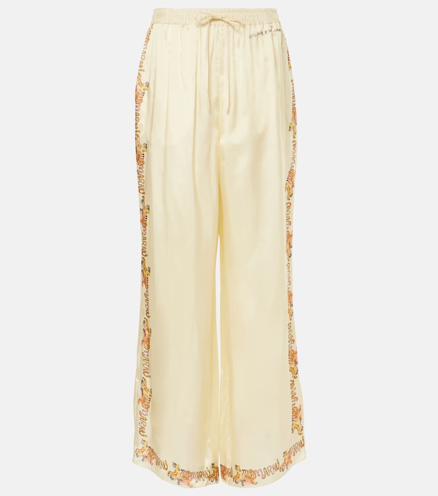 Marni Printed Satin Straight Pants In White