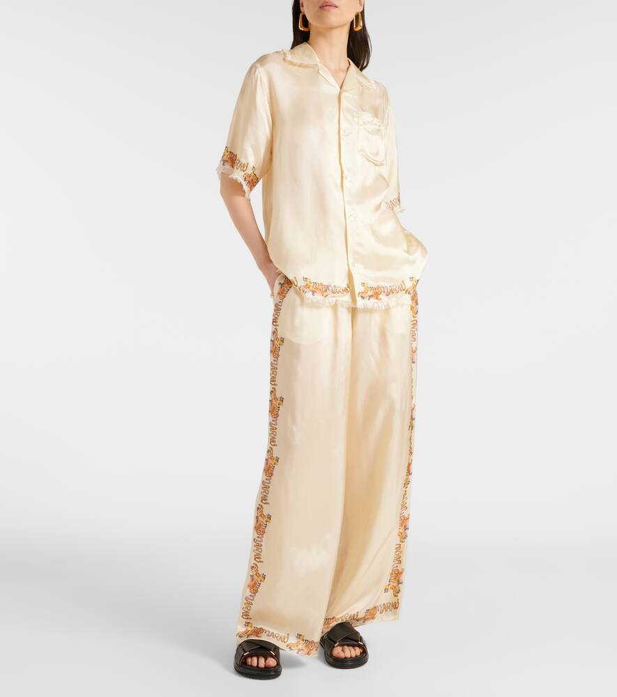 Marni Printed Satin Straight Pants In White