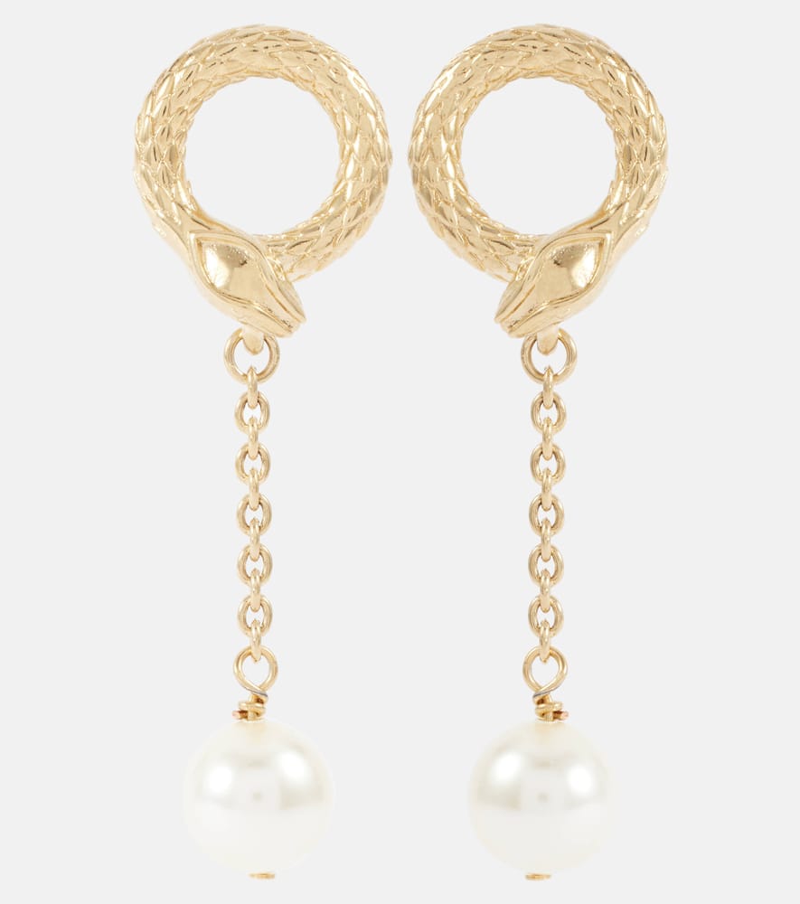 Chloé Snake Faux Pearls Drop Earrings In Gold