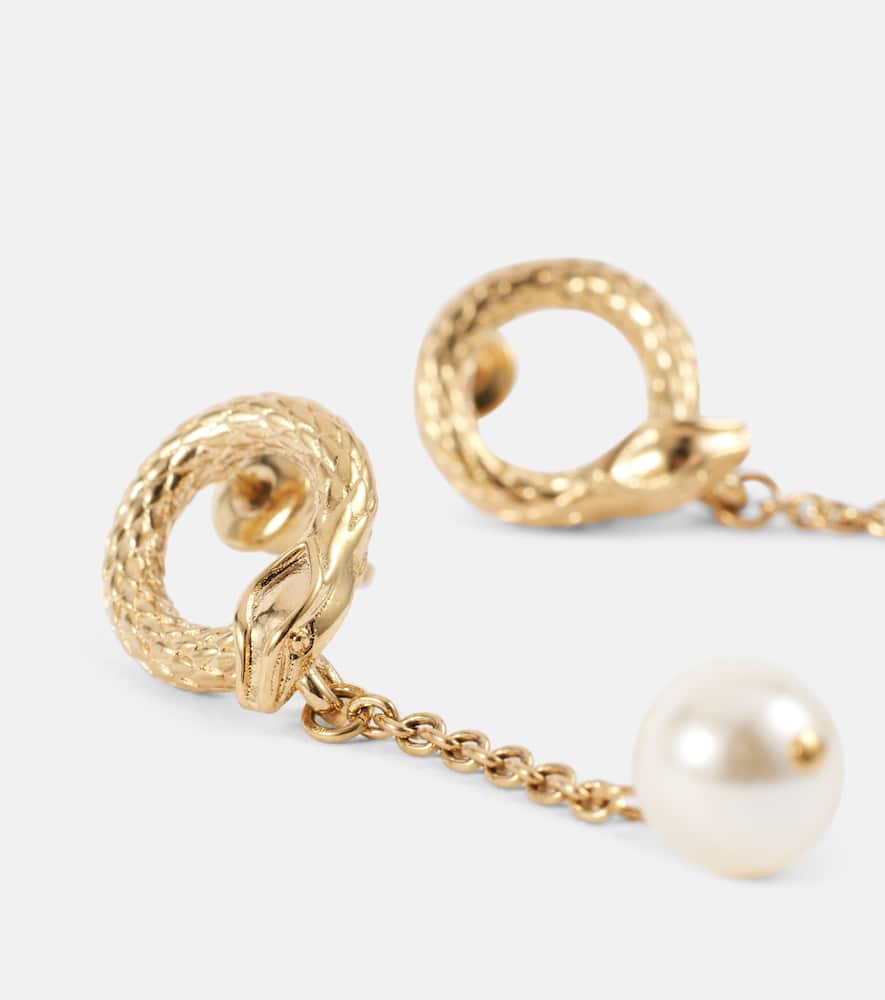 Chloé Snake Faux Pearls Drop Earrings In Gold