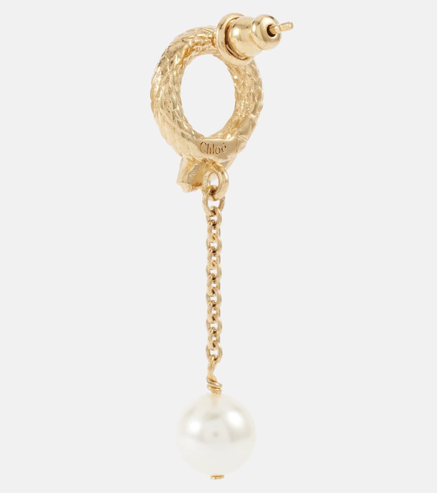 Chloé Snake Faux Pearls Drop Earrings In Gold