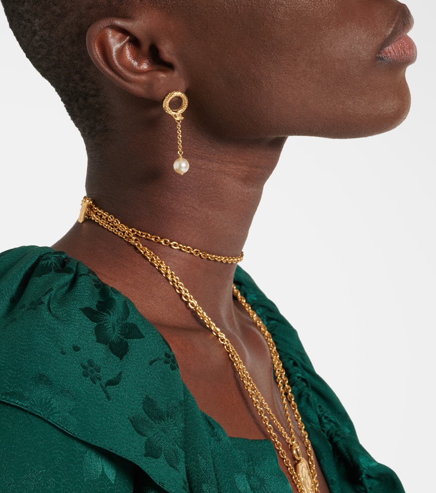 Chloé Snake Faux Pearls Drop Earrings In Gold
