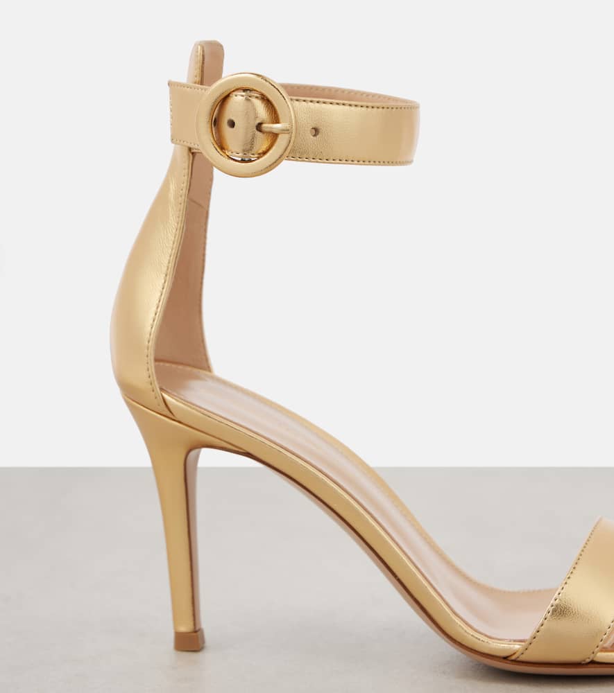 GIANVITO ROSSI PORTOFINO 85 METALLIC LEATHER SANDALS