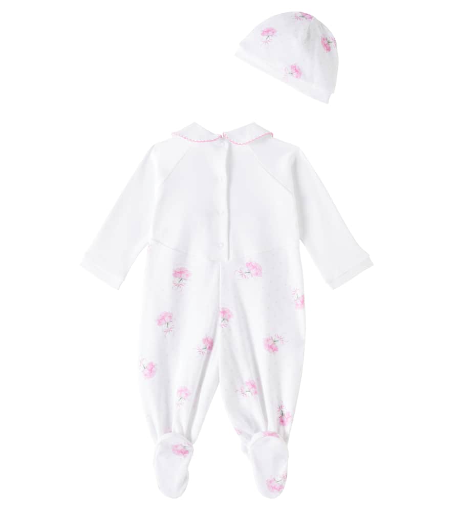 Monnalisa Baby Floral Cotton Jersey Onesie And Hat Set In White