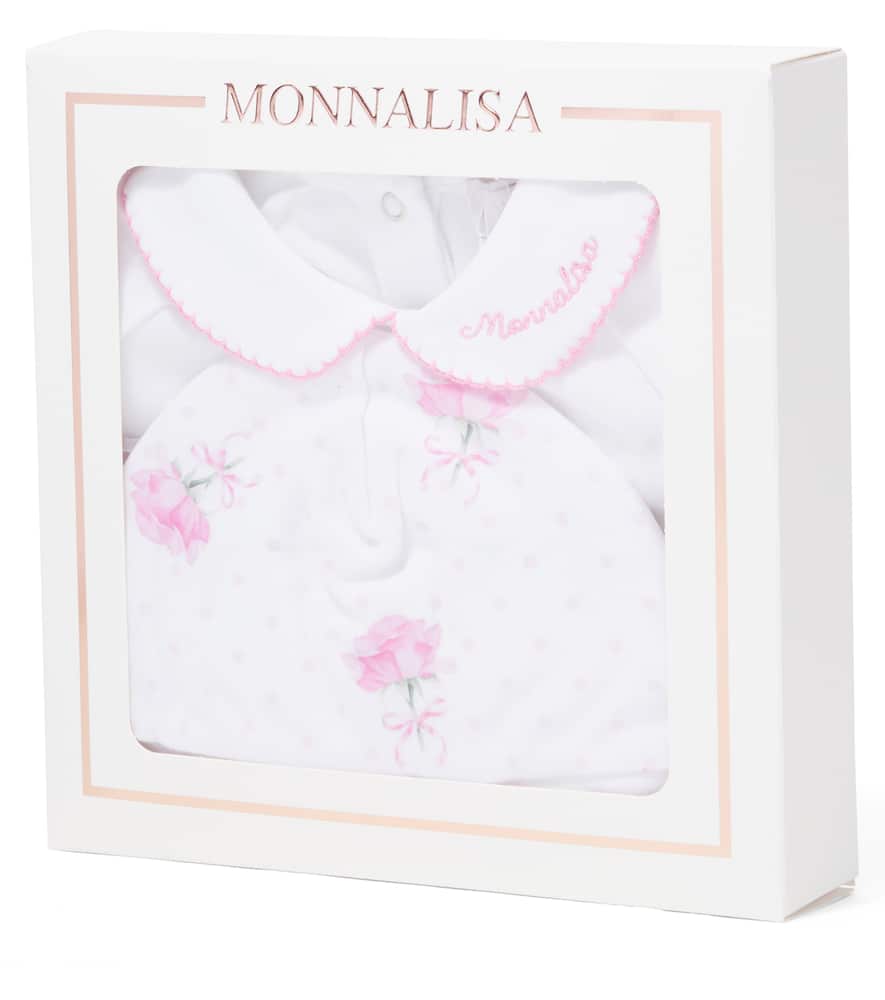 Monnalisa Baby Floral Cotton Jersey Onesie And Hat Set In White