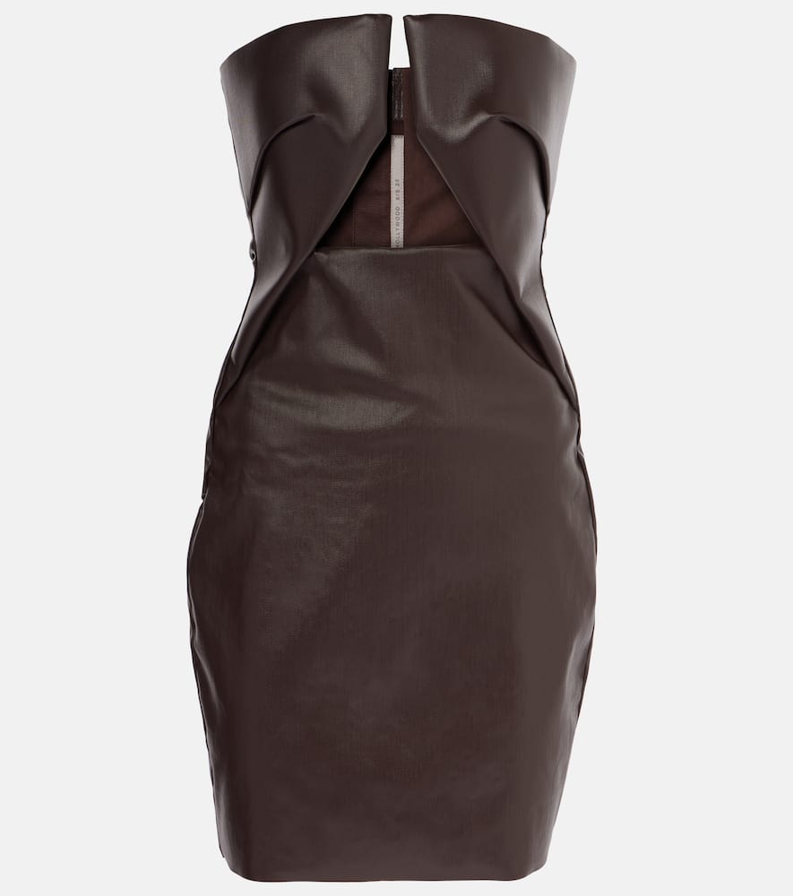 Prong cutout coated denim bustier dress