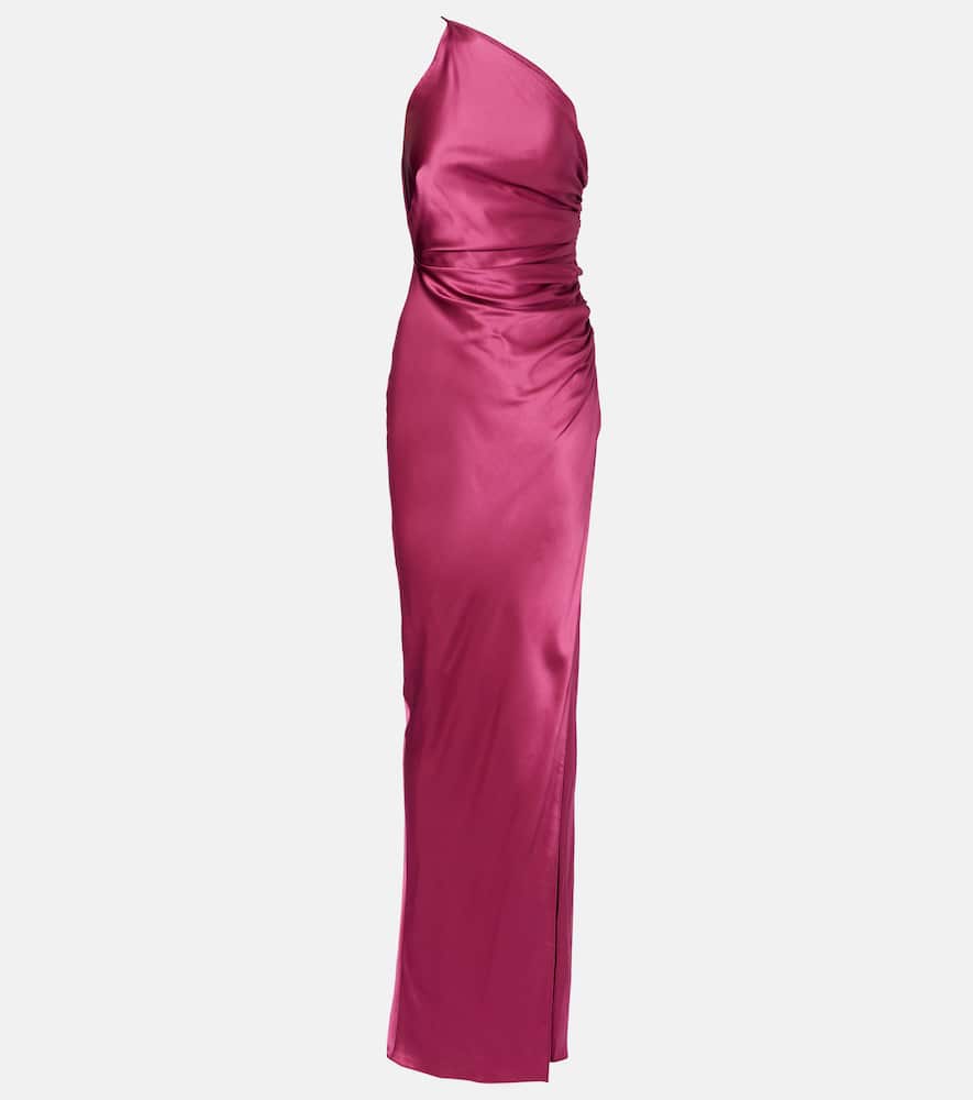 The Sei Asymmetric Gathered Silk Satin Gown In Pink