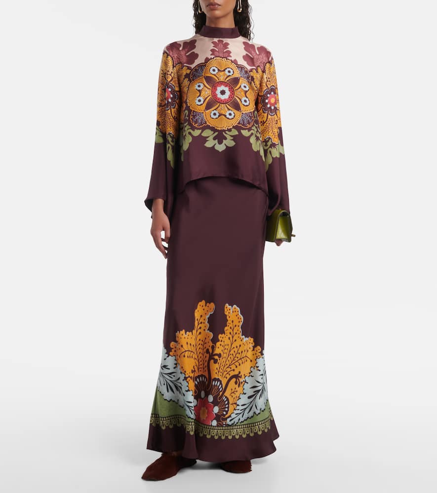 La Doublej Printed Silk-twill Maxi Skirt In Multi