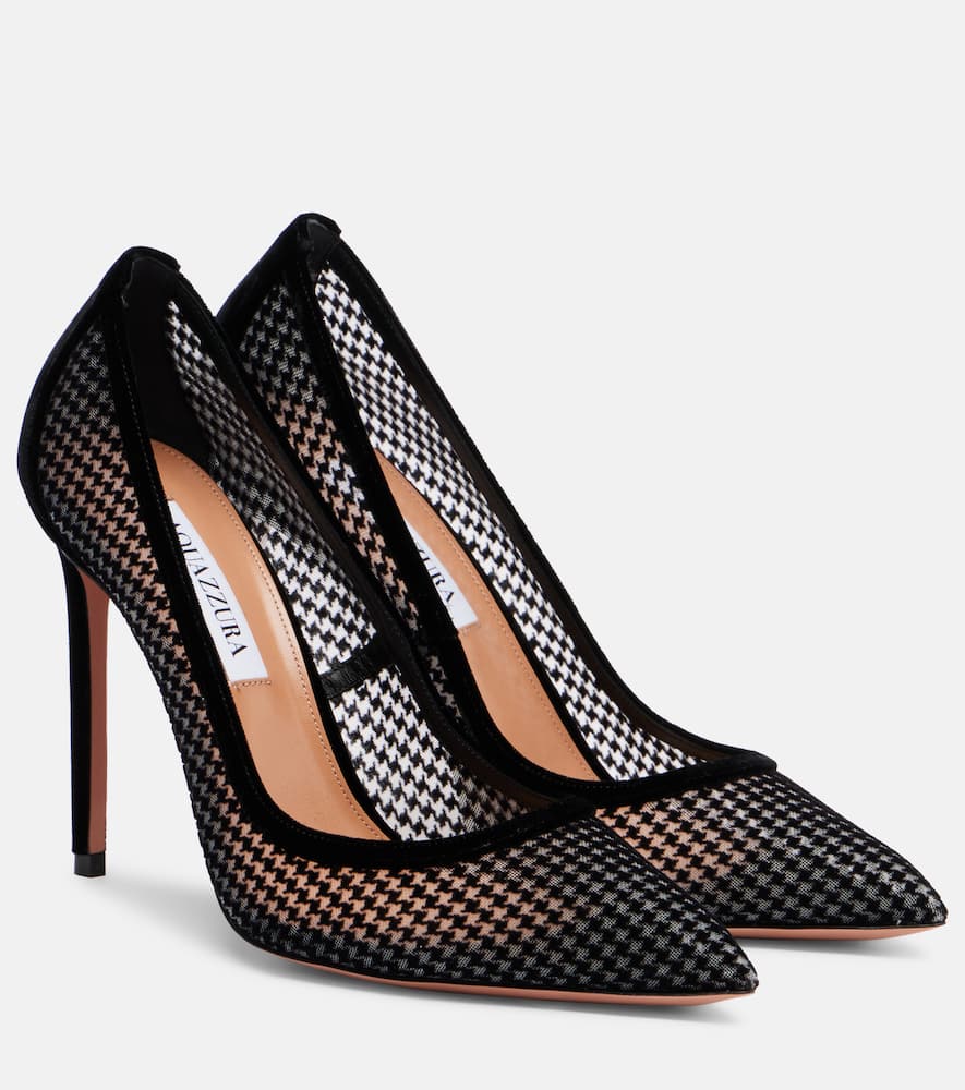 Aquazzura Nude 105 Houndstooth Velvet Pumps In Black