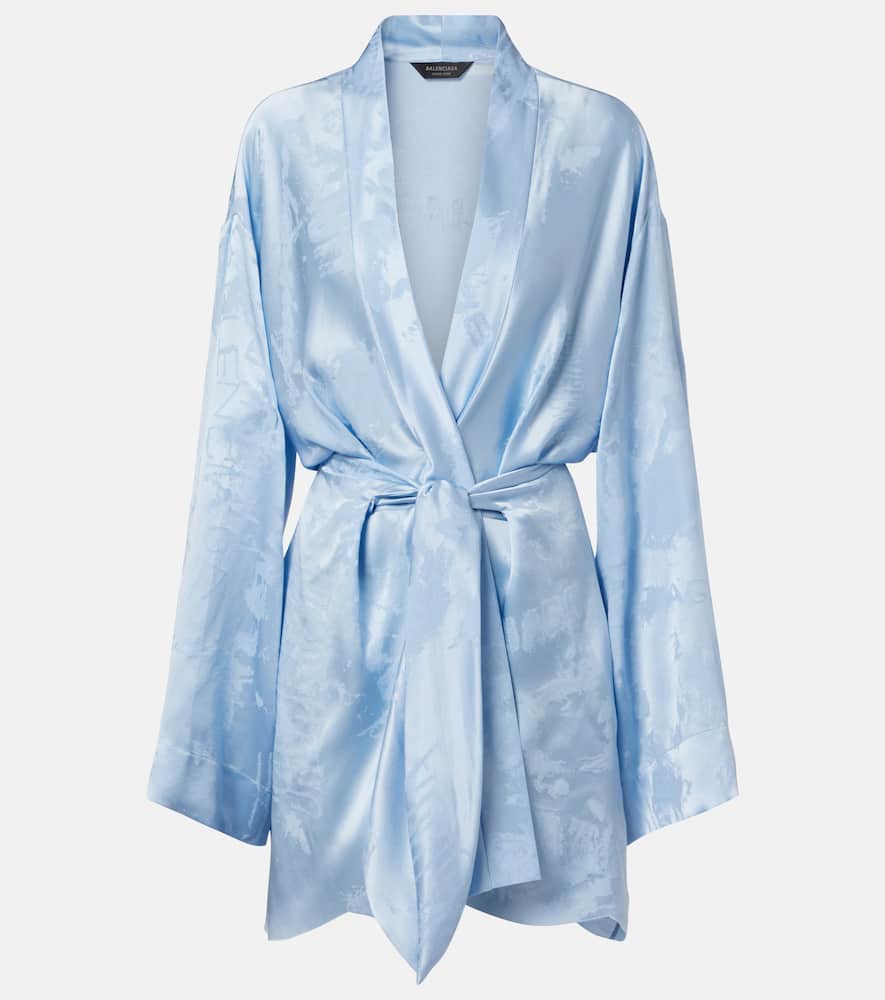 Balenciaga Silk Wrap Dress In Blue