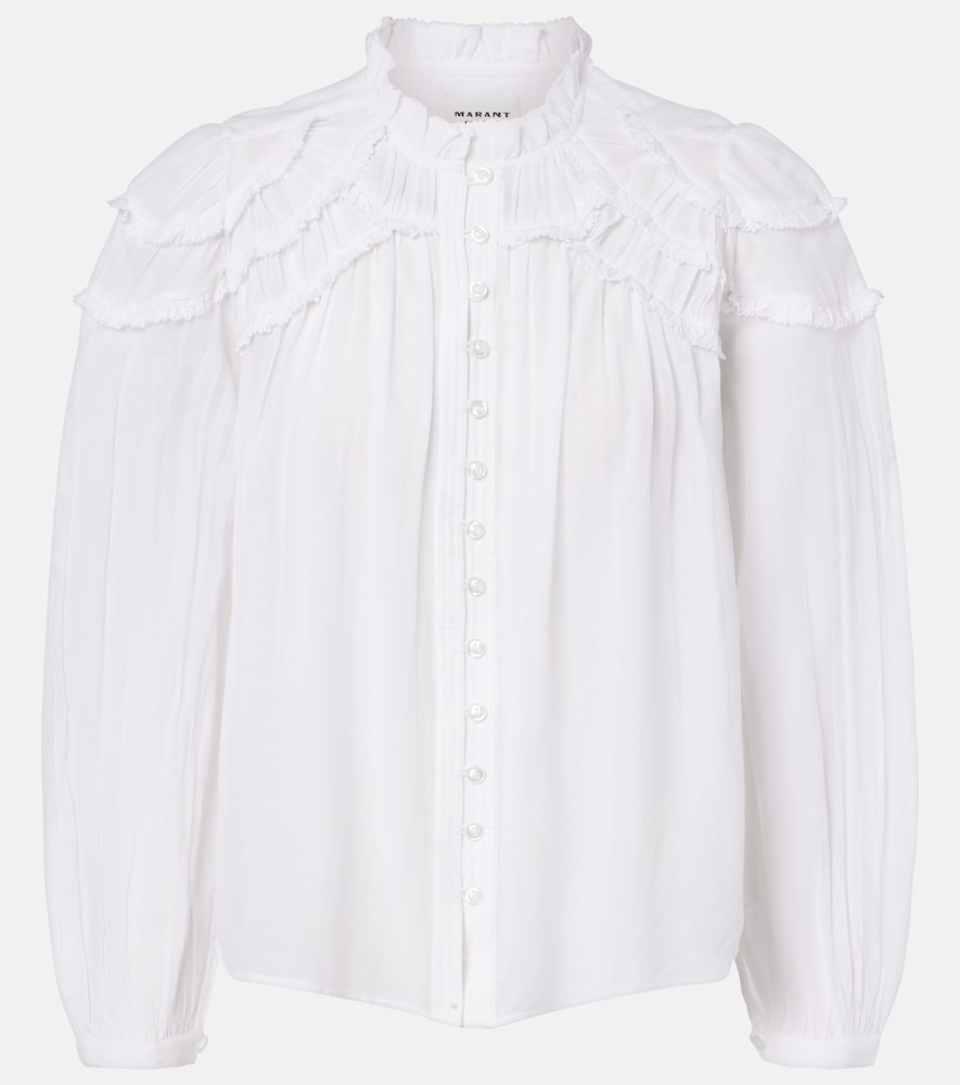 Marant Etoile Women's White Christa Ruffled Cotton-Blend Blouse Uk Size 8