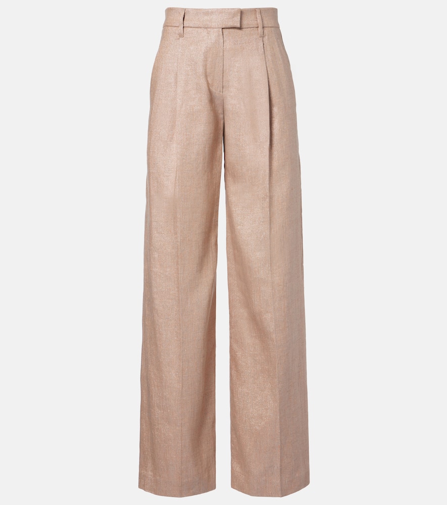 Brunello Cucinelli Linen-blend Wide-leg Pants In Multi