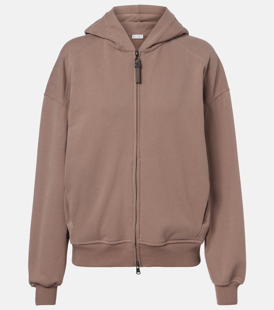 Brunello Cucinelli Women's Brown Cotton Jersey Zip-Up Hoodie UK Size 10 - Mytheresa