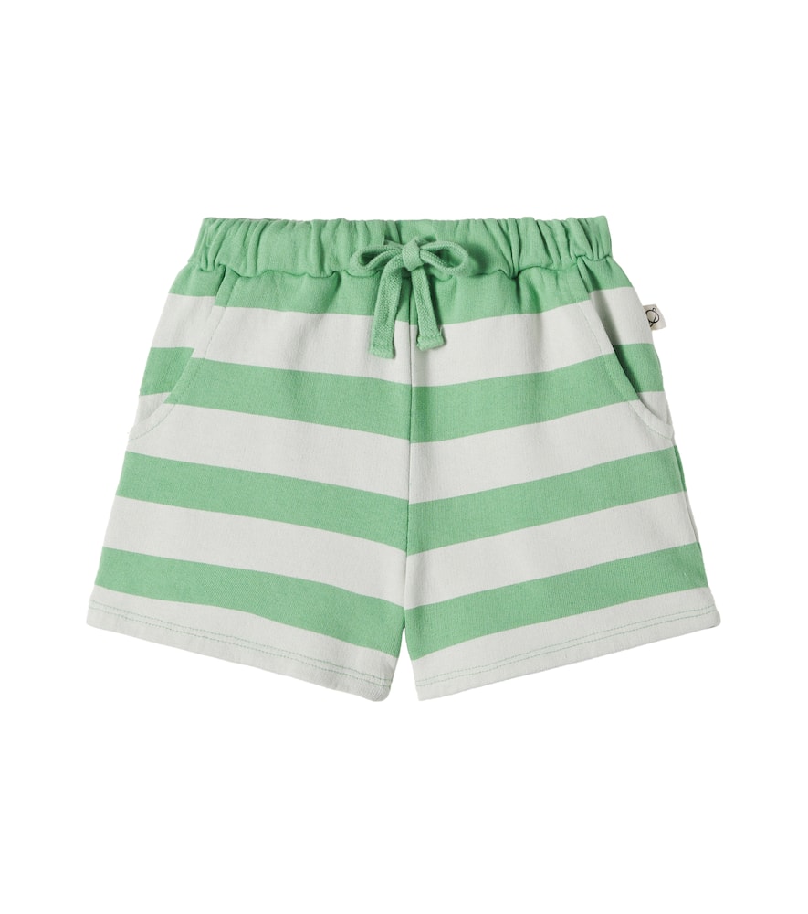 Cozmo Kids' Orion Striped Cotton Fleece Shorts In Green