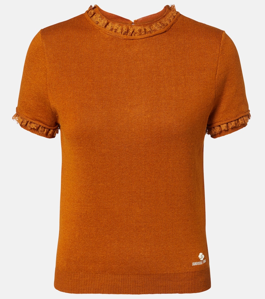 Shushu/Tong ace-trimmed linen top
