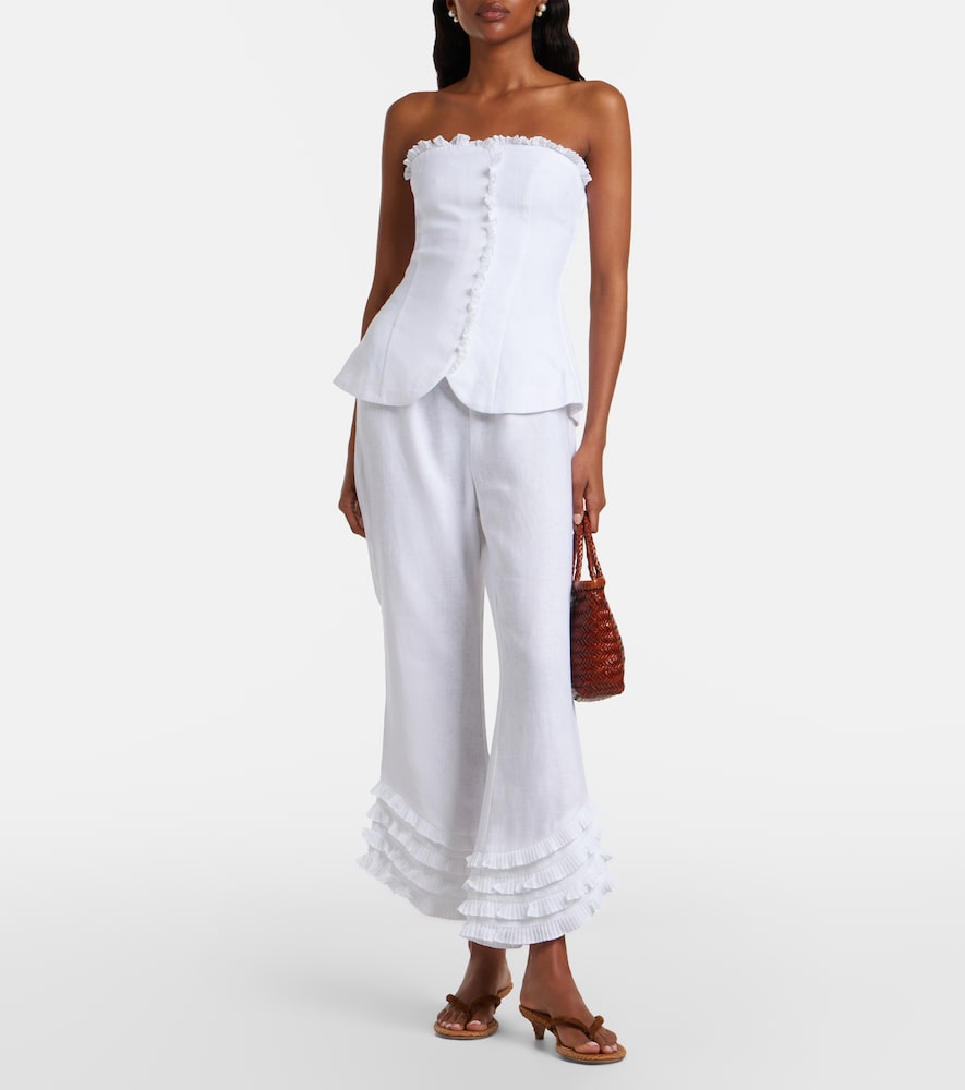 Posse Florence ruffled linen wide-leg pants