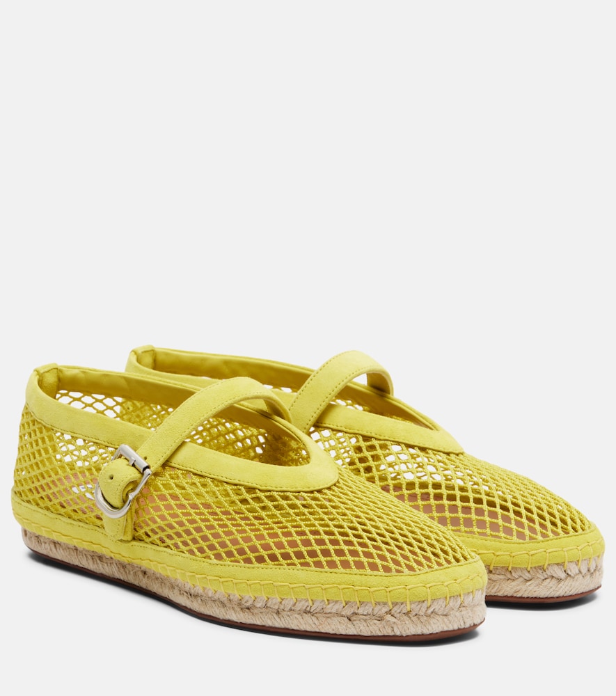 Alaia Women's Yellow Fishnet Suede-Trimmed Espadrilles UK Size 5 - Mytheresa