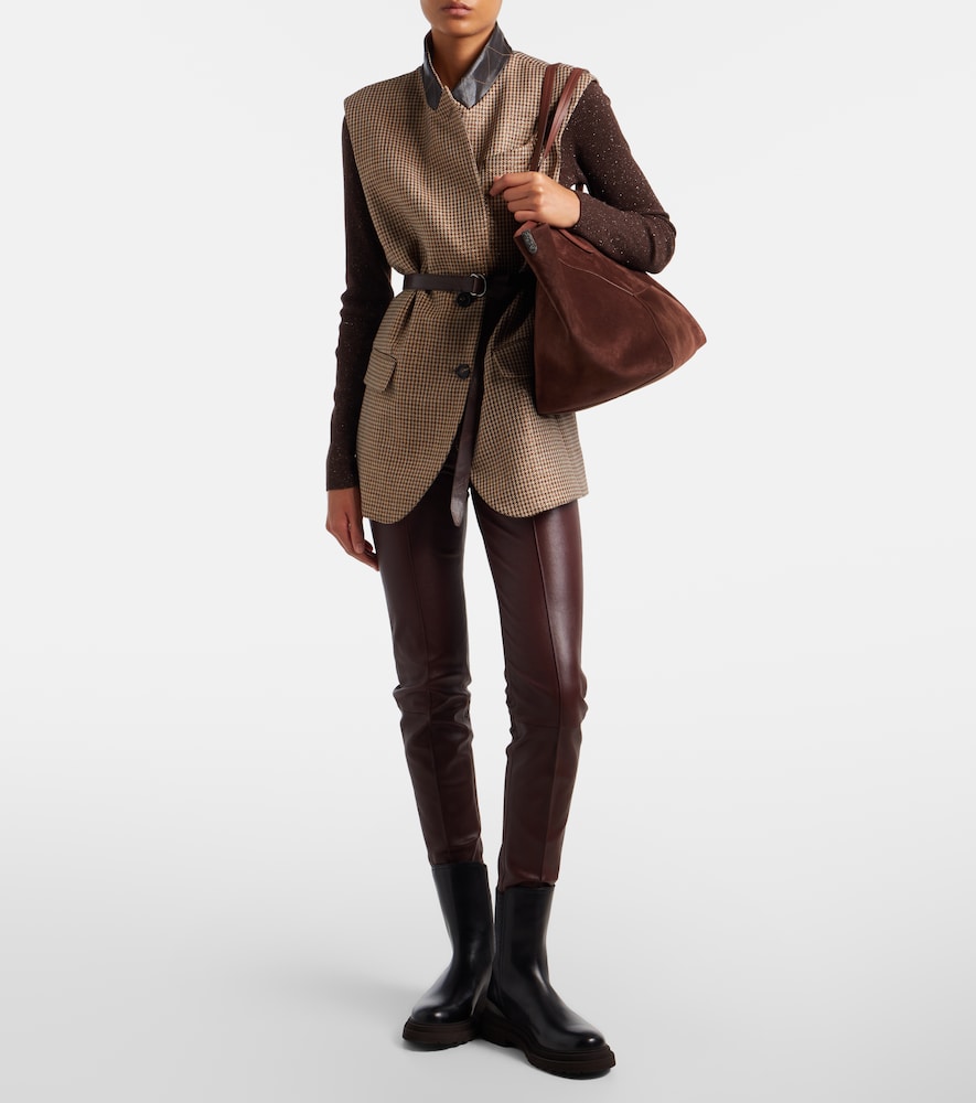  Brunello Cucinelli Brunello Cucinelli Wool-trimmed Leather Slim Pants 