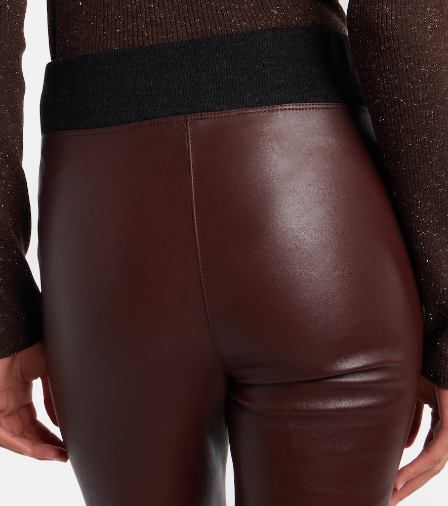  Brunello Cucinelli Brunello Cucinelli Wool-trimmed Leather Slim Pants 