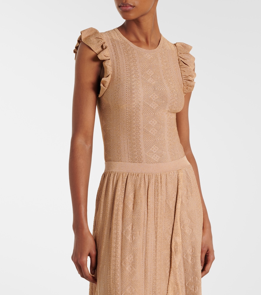 Zimmermann Aster ruffled pointelle lamé top