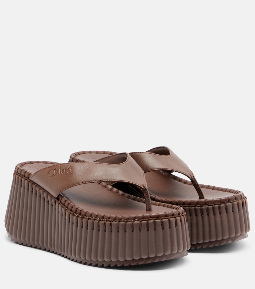 Chloe Women's Brown Nama Leather Platform Thong Sandals UK Size 6 - Mytheresa