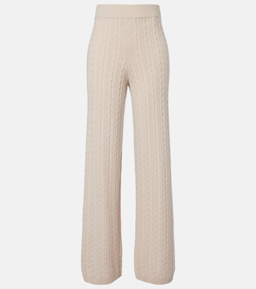 Agnona Cable-knit Cashmere Wide-leg Pants In Beige