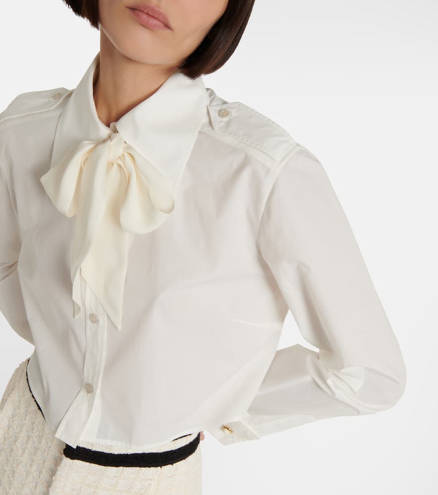 Shop Gucci Tie-front Cotton Poplin Blouse In Pearl