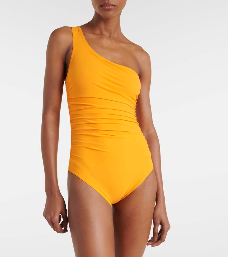 Karla Colletto Ruched One-shoulder Swimsuit In Orange