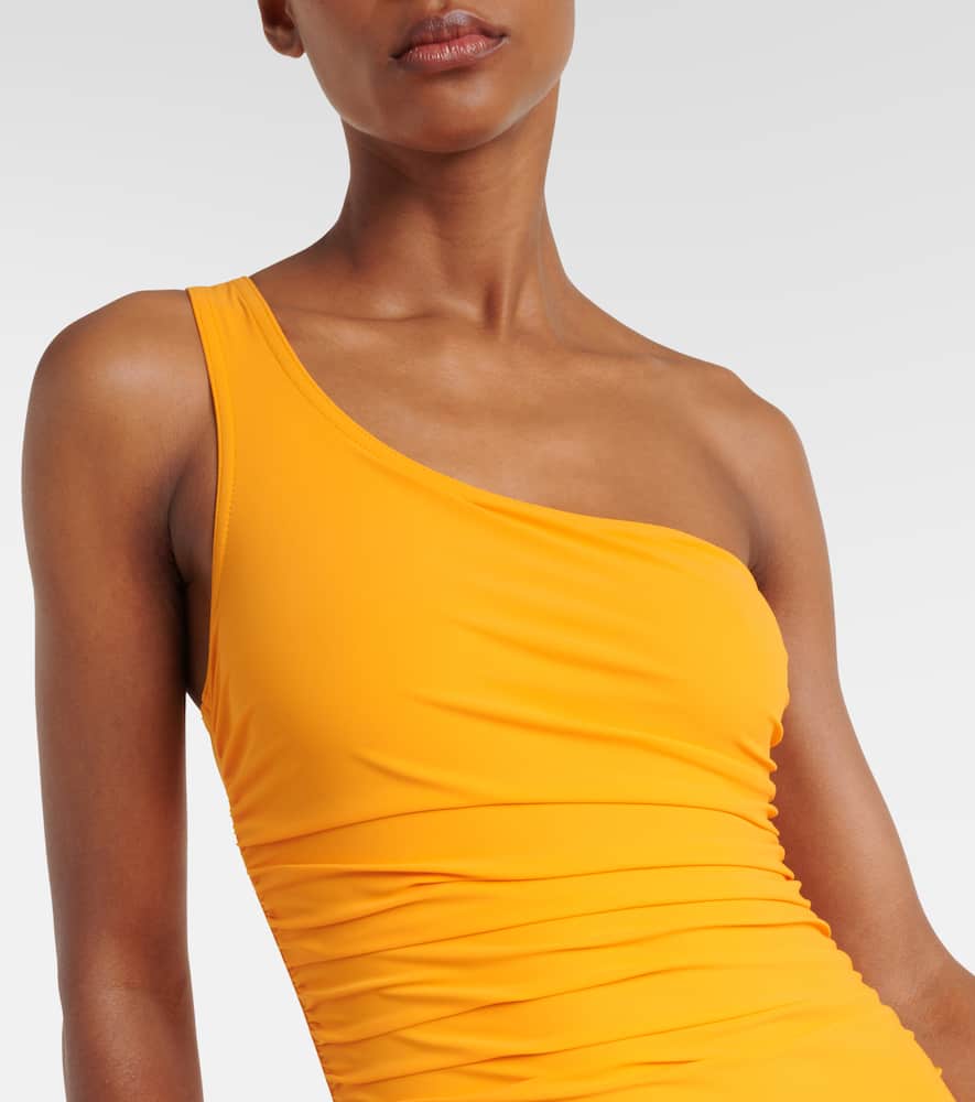 Karla Colletto Ruched One-shoulder Swimsuit In Orange