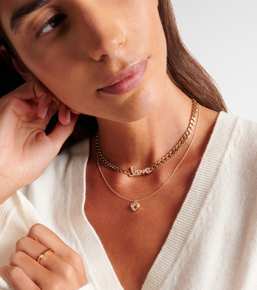 Sydney Evan Fluted Heart 14kt gold chain necklace with ruby
